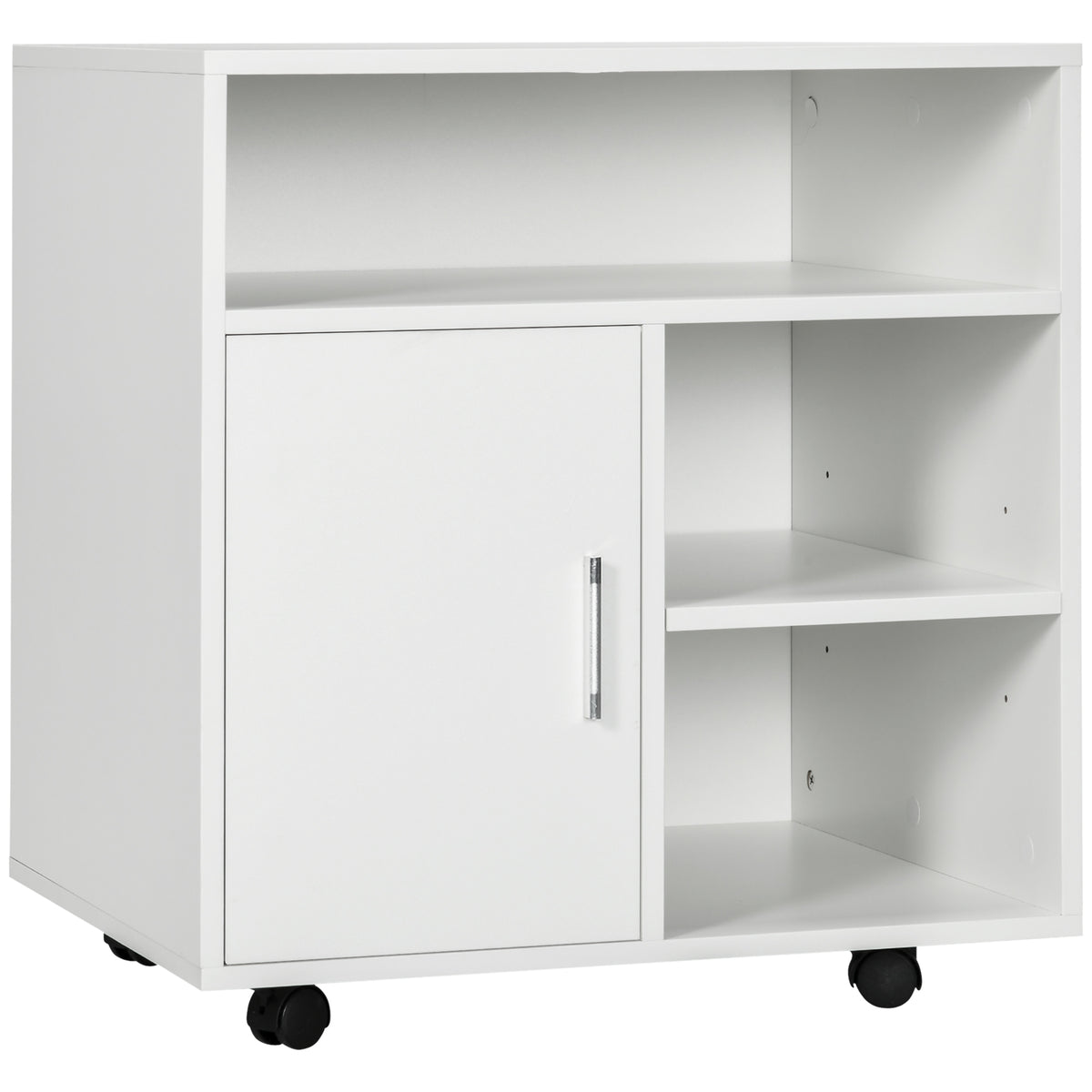 HOMCOM Druckerständer Druckertisch Bürowagen Rollwagen mit Schrank+Regale Spanlatte Weiß 60 x 50 x 65,5 cm