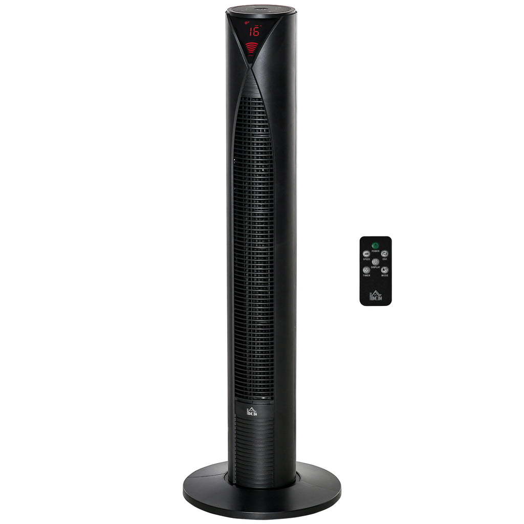 HOMCOM Leiser Säulenventilator mit 70° Oszillation, 12-Stunden-Timer, 4 Modi, 3 Geschwindigkeiten, 45W, 31,5 x 31,5 x 96 cm Schwarz