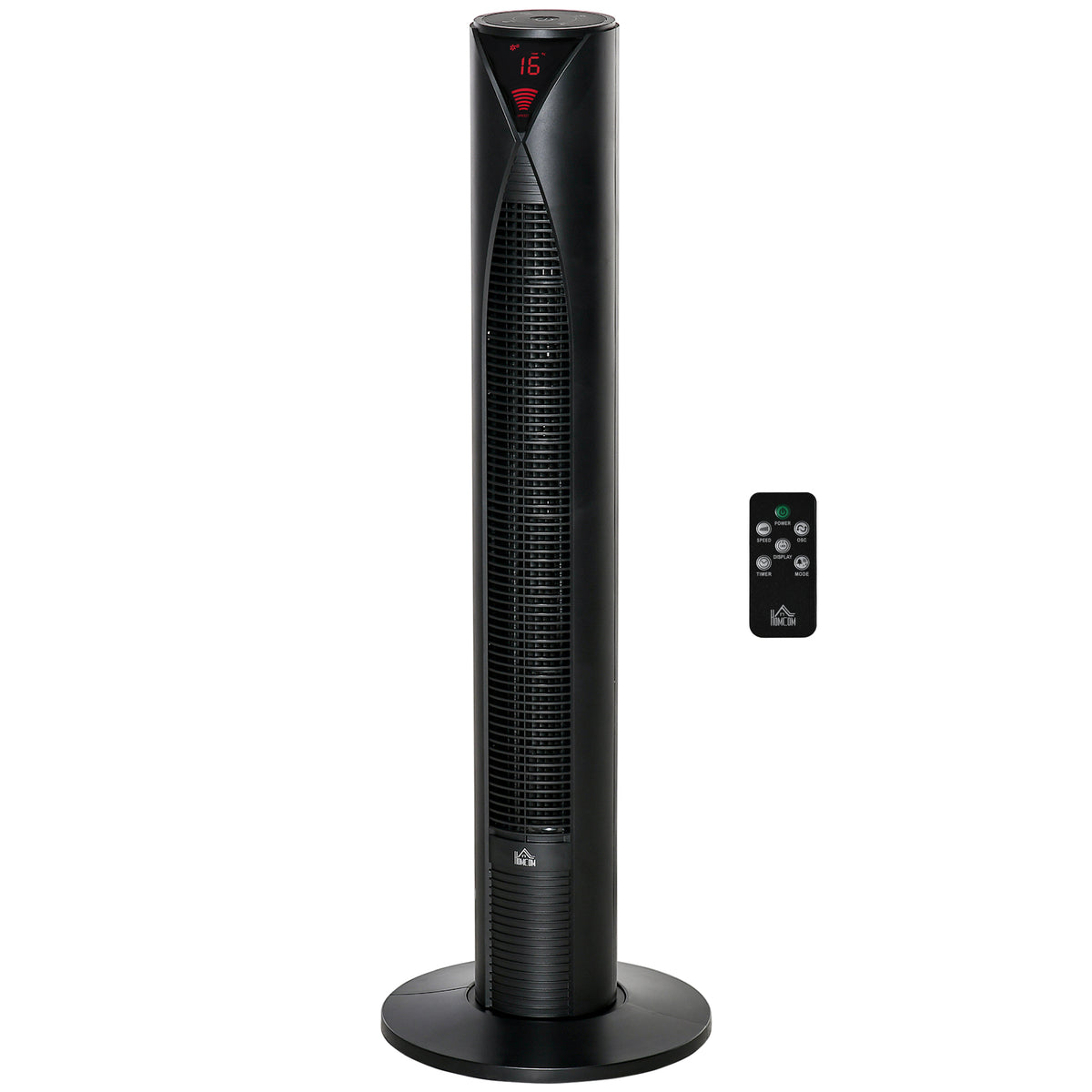 HOMCOM Leiser Säulenventilator mit 70° Oszillation, 12-Stunden-Timer, 4 Modi, 3 Geschwindigkeiten, 45W, 31,5 x 31,5 x 96 cm Schwarz