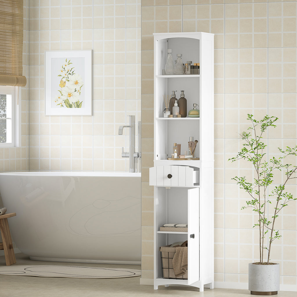 HOMCOM Badezimmerschrank mit 3 Regalen, 1 Schublade, robust, MDF, Weiß
