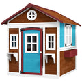Outsunny Kinderspielhaus, Holz-Spielhaus für Kinder, Outdoor-Gartenspielhaus mit Fenstern, Blumentöpfe, 3-8 Jahre, Blau