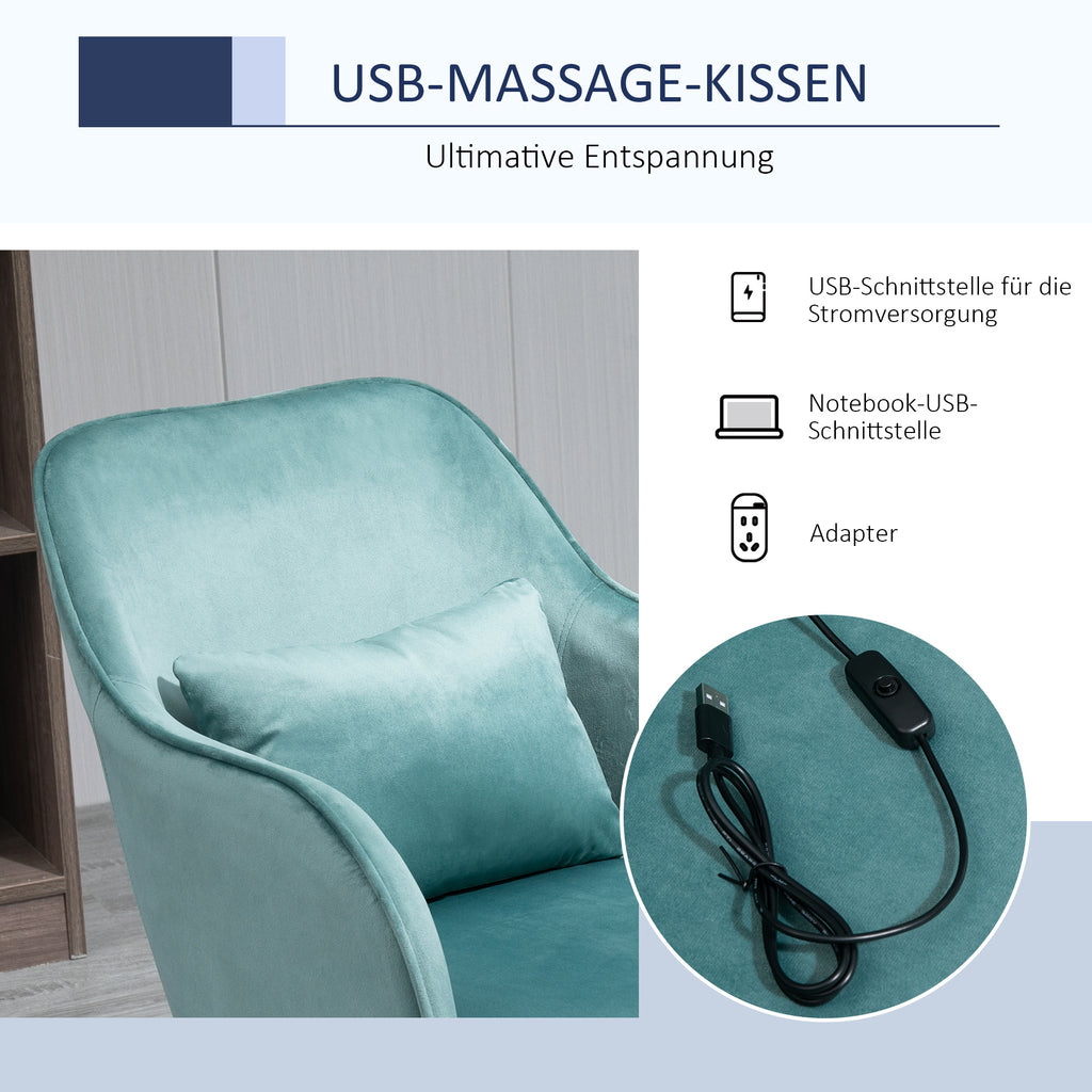 Vinsetto Massage-Bürostuhl in Samtoptik Lendenkissen mit Vibrationsmassage bis 115 kg USB-Schrittstelle höhenverstellbar 57B x 70T x 78-86H cm Grün