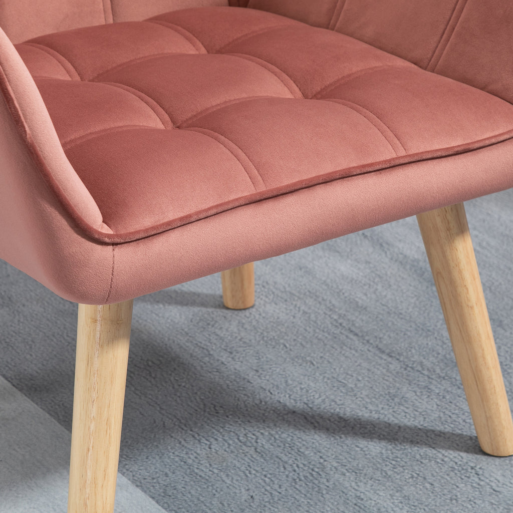 HOMCOM Polstersessel, Akzentsessel, Skandi Design, Samtoptik, bis 120 kg, Kautschukholzbeine, Rosa