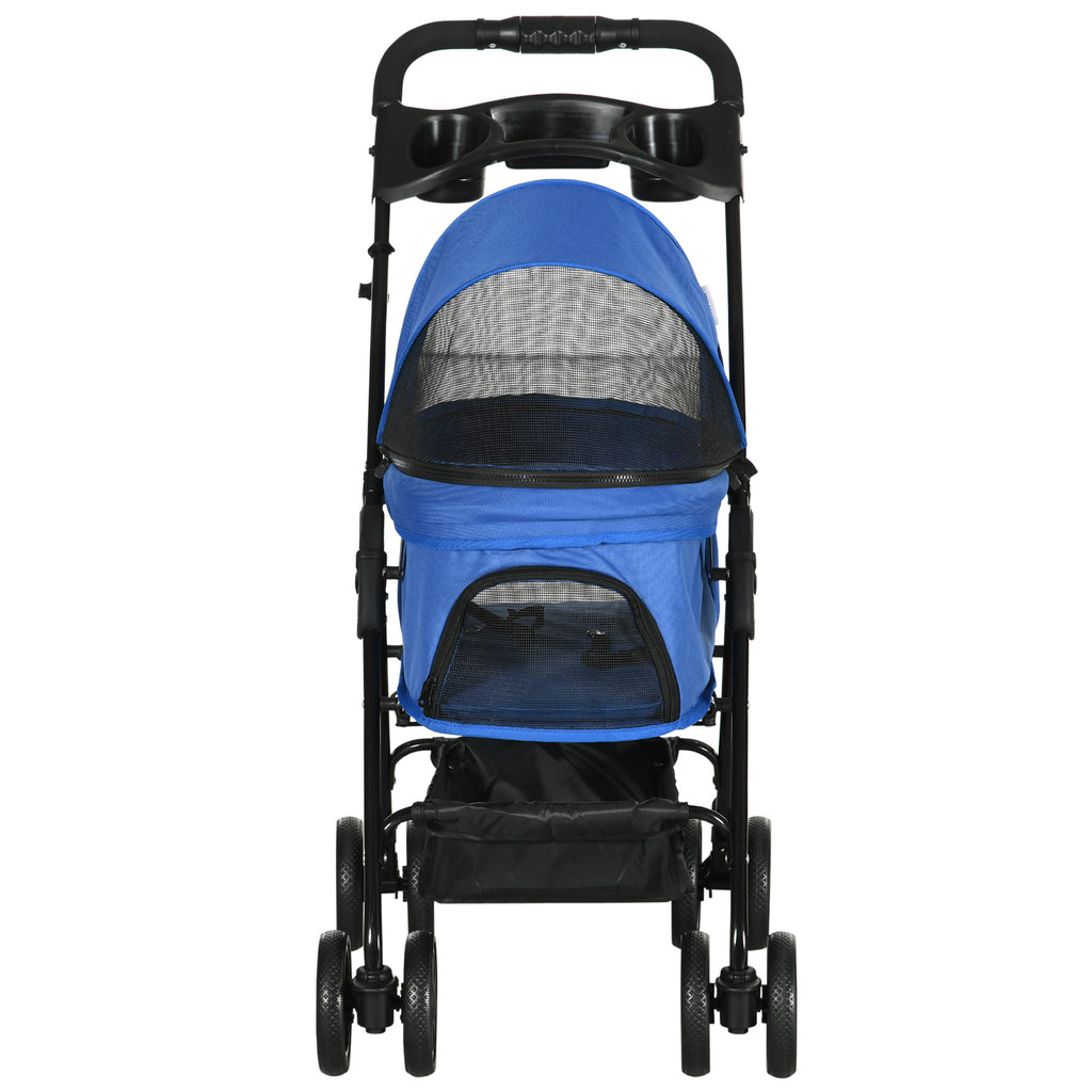 PawHut Hundebuggy Hundewagen bis 4 kg Klappbar Netzfenster Bodenkorb Becherhalter abnehmbares Dach blau 67 x 45 x 96 cm