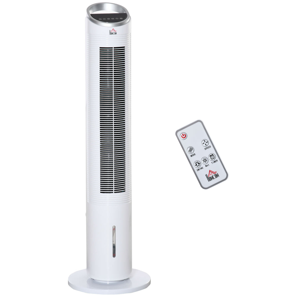 HOMCOM Turmventilator mit Wasserkühlung und Fernbedienung 60W 20㎡ 30 cm x 30 cm x 100,8 cm 3 Modi Weiß