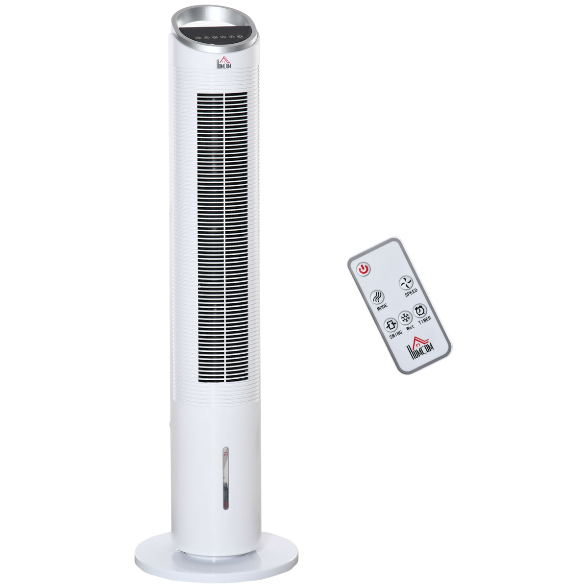 HOMCOM Turmventilator mit Wasserkühlung und Fernbedienung 60W 20㎡ 30 cm x 30 cm x 100,8 cm 3 Modi Weiß