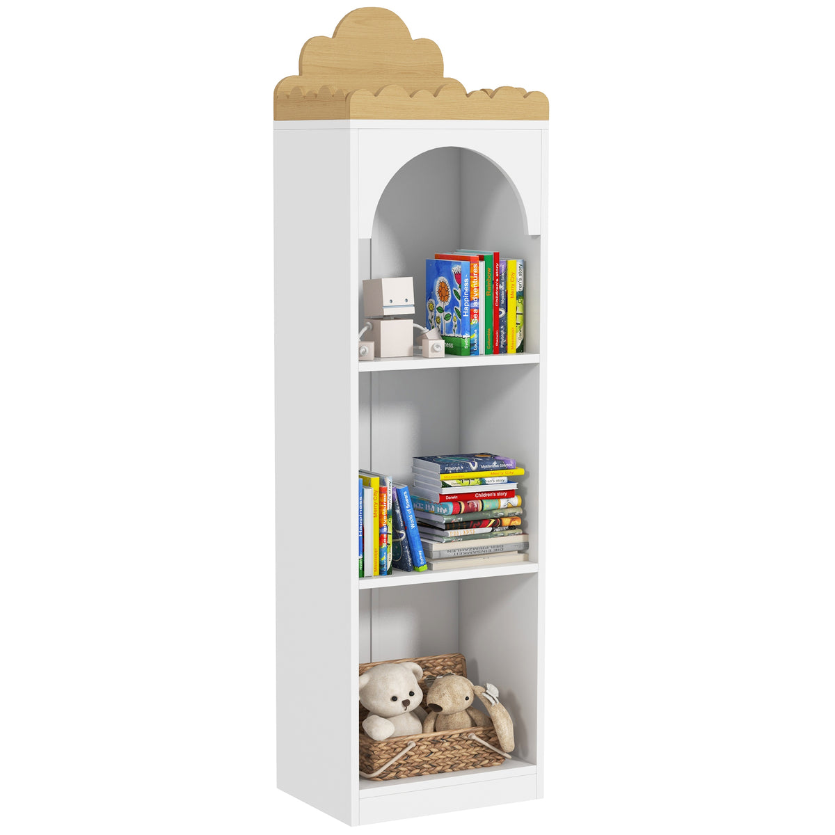 AIYAPLAY Kinderbücherregal mit 3 Ebenen niedliches Wolken-Design für Kinderzimmer Leseecke weiß