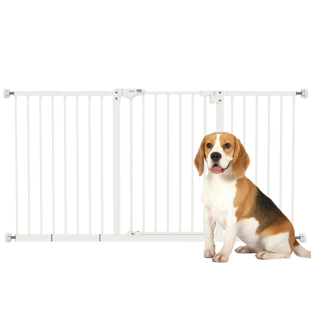 PawHut Hunde-Absperrgitter, erweiterbar, Klemmmontage, Metall, 136x76cm, Weiß
