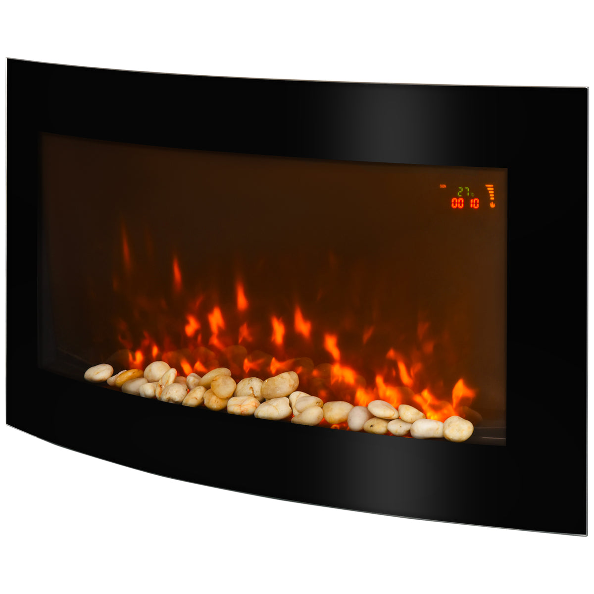HOMCOM Elektrokamin mit Heizung, Wandkamin mit LED Flammeneffekt, 7 Flammenfarben, 1000/2000 W, elektrischer Kamin mit Timer, Einstellbarer Thermostat, Dekokamin mit Fernbedienung, Schwarz, 89,2 cm