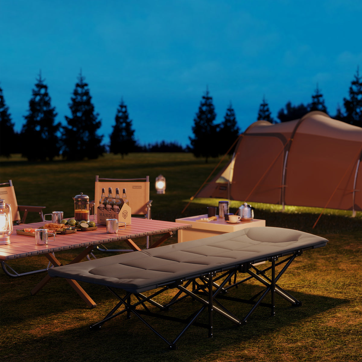Outsunny Feldbett faltbar Campingbett mit Matratze Kopfkissen Seitentasche 187 x 67 x 37 cm Gästebett bis 150 kg Grau