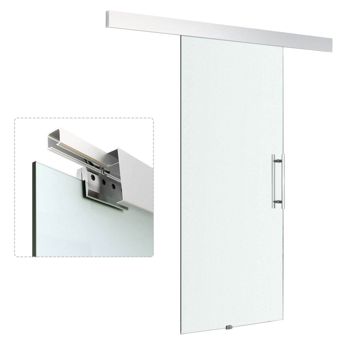 HOMCOM Glasschiebetür mit Griffstange, einseitig satiniert, 102,5 x 205 cm