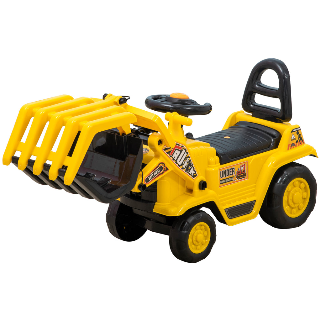 HOMCOM Aufsitzbagger, mit Kralle, Hupe, Sound-Effekten, Stauraum, Kippschutz, für Kinder 2-4 Jahre