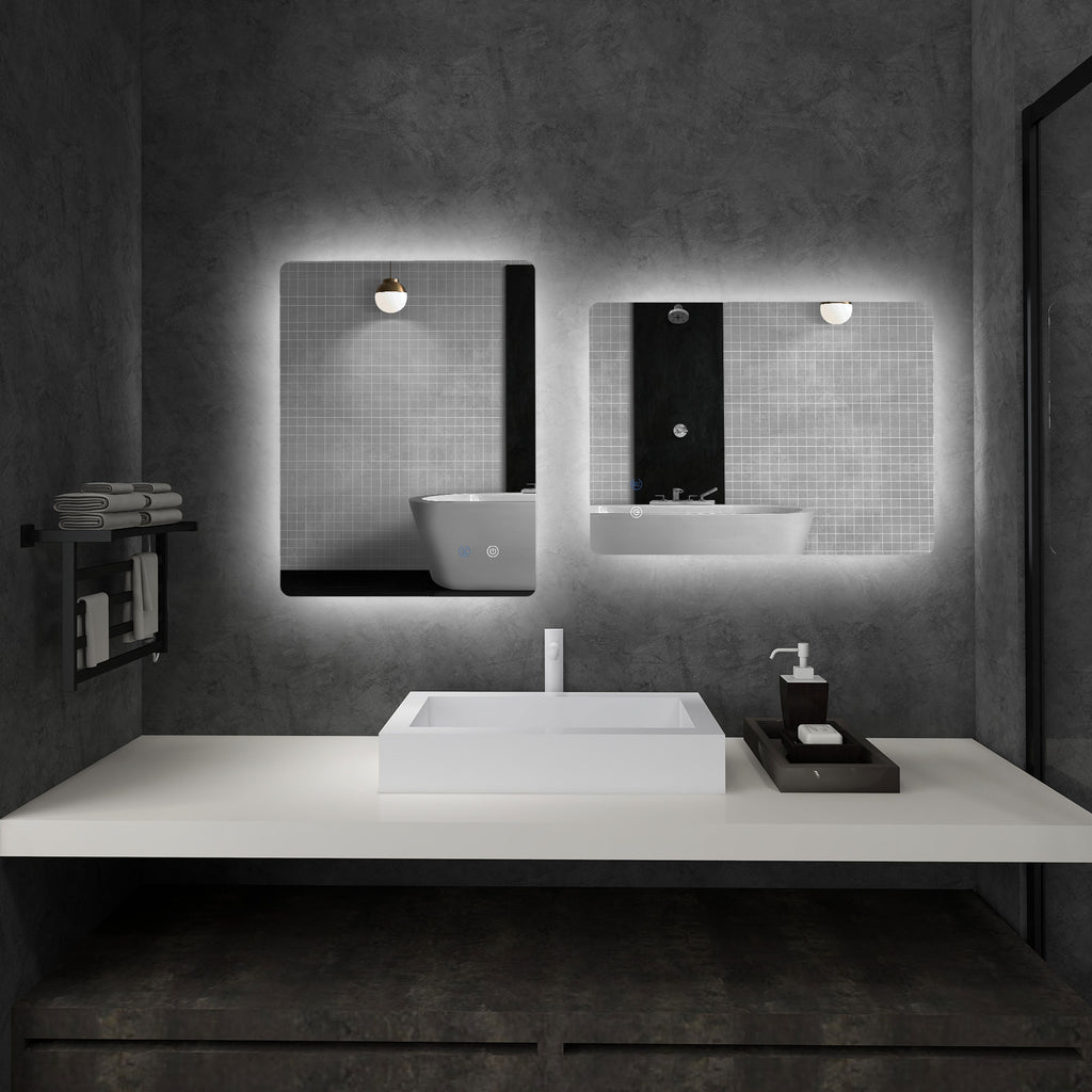 kleankin LED-Badezimmerspiegel, Antibeschlag, Touch-Schalter, Hintergrundbeleuchtung, 70 x 50 cm, Weiß
