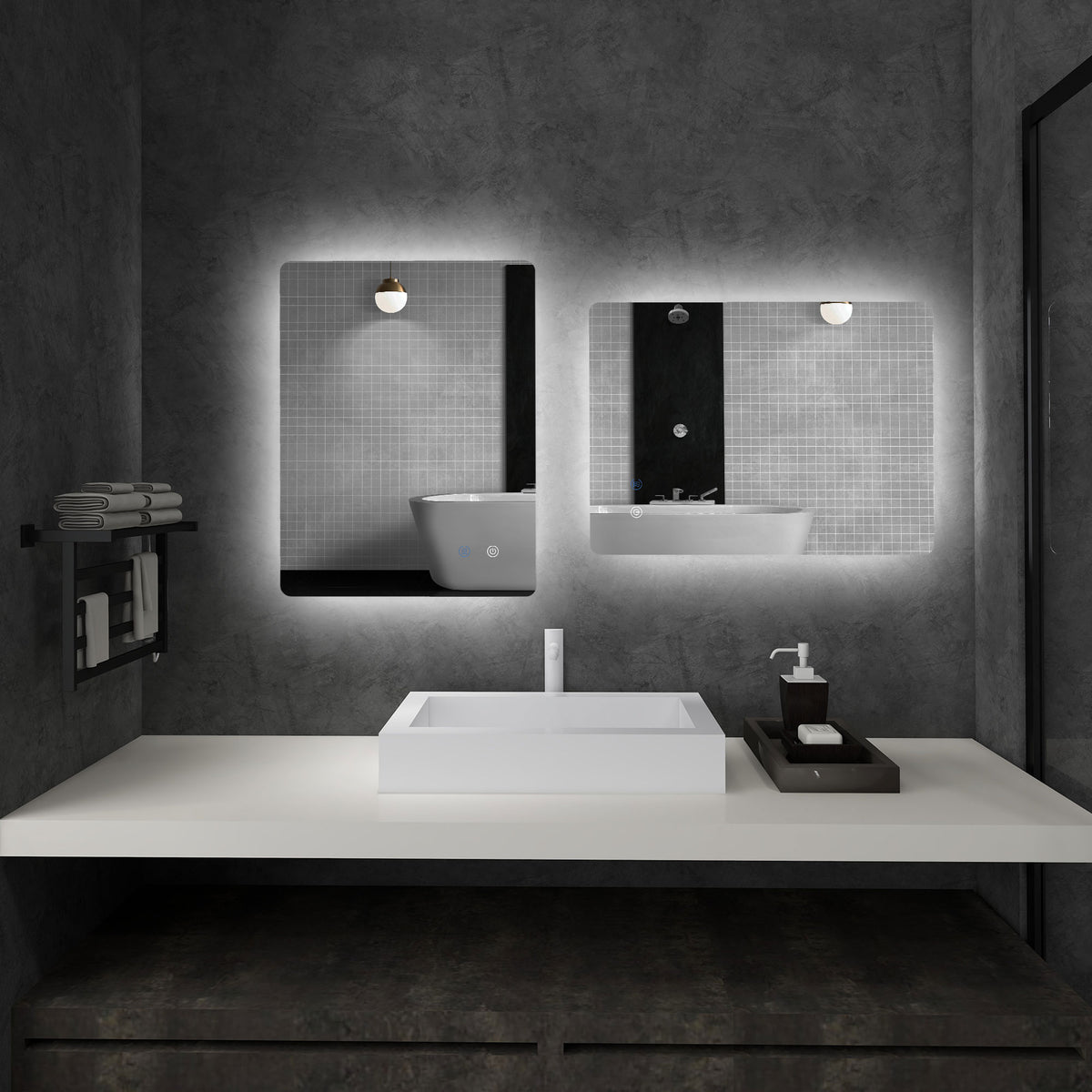 kleankin LED-Badezimmerspiegel, Antibeschlag, Touch-Schalter, Hintergrundbeleuchtung, 70 x 50 cm, Weiß