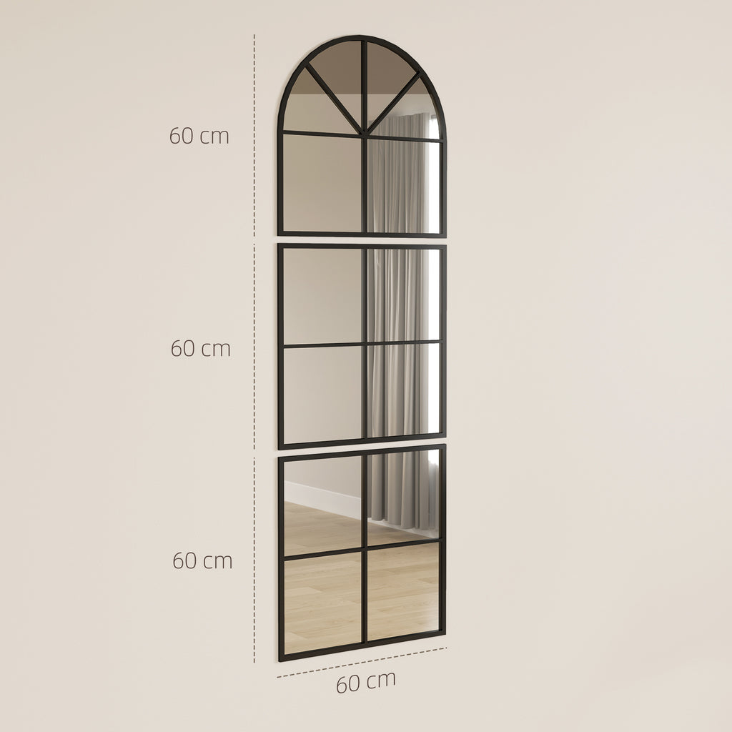 HOMCOM Wandspiegel dreiteilig, bogenförmiger Spiegel mit Metallrahmen, dekorativ 60 x 2 x 180 cm Schwarz
