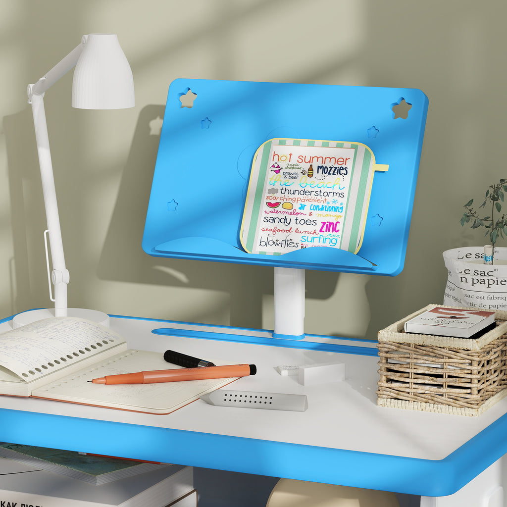 HOMCOM Kinder-Schreibtisch und Stuhl mit Leseständer Fach Haken und Stifthalter 60 x 45x 90-102 cm blau
