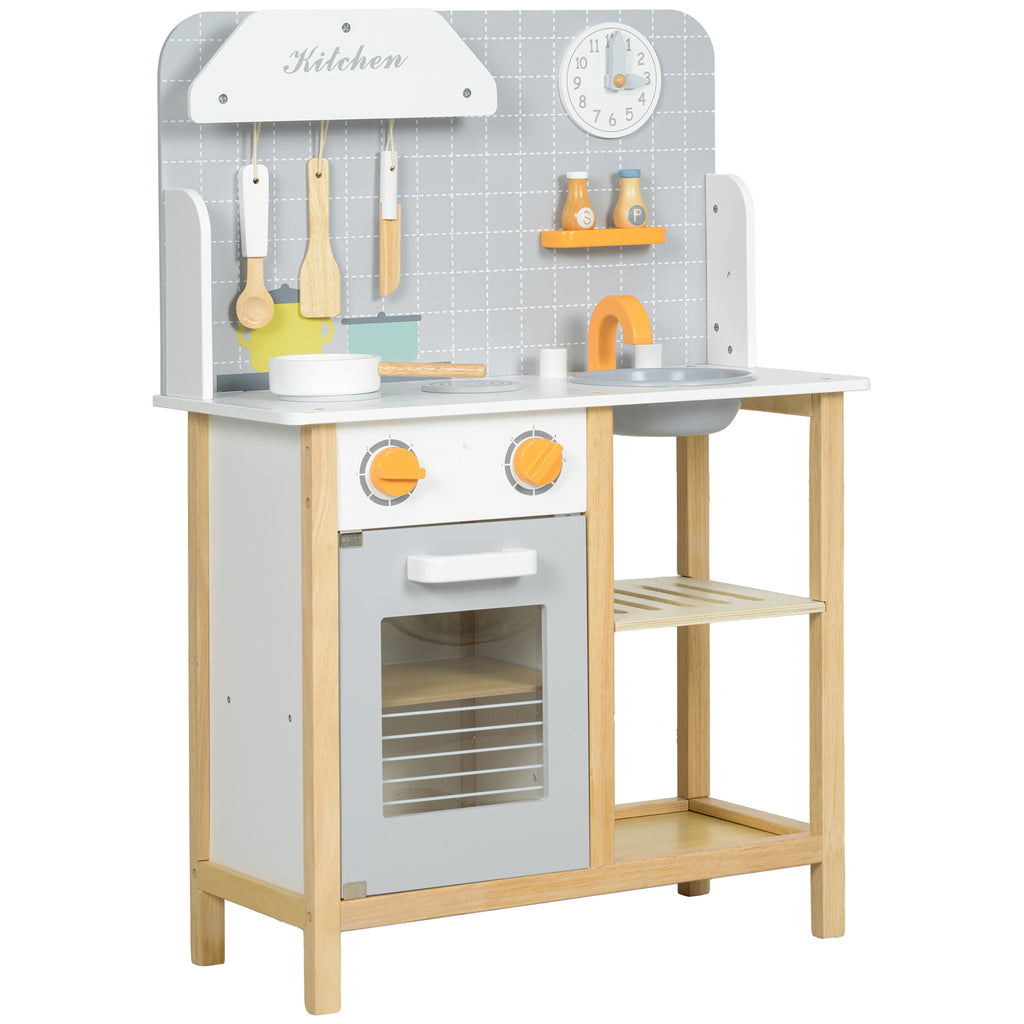 AIYAPLAY Spielküche mit Zubehör, Herd & Ofen, Spüle, Uhr, Ablagen, für 3-6 Jahre, Grau