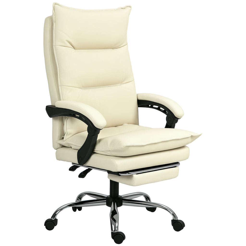 Vinsetto Bürostuhl, verstellbare Sitzhöhe, Fußstütze, Kunstleder, bis 135 kg, Metallbasis, 66x72x116-124cm, Beige