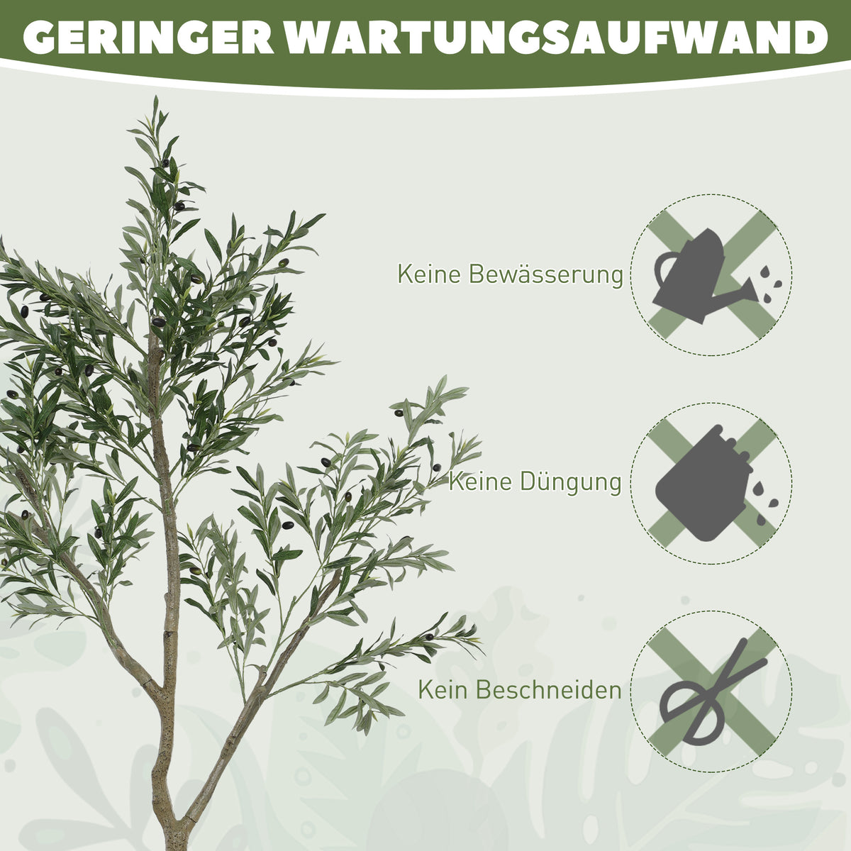 HOMCOM Künstlicher Olivenbaum, Kunstpflanze, Lebensechte Olivenpflanze in Pflanztopf, 180 cm, Kunststoff, Grün