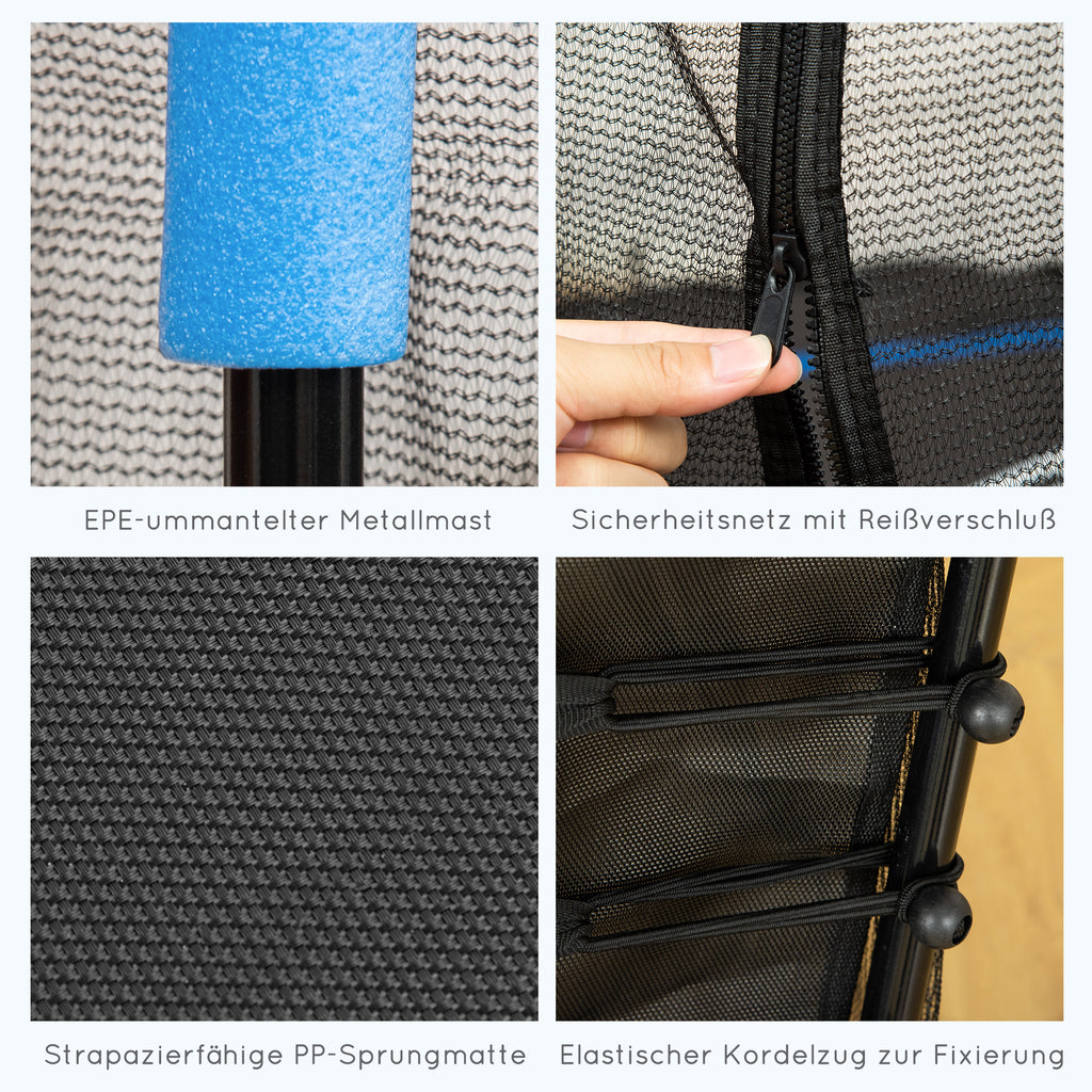 HOMCOM Trampolin für Kinder, Ø163,5 cm, mit Sicherheitsnetz, gepolstert, Stahl, belastbar bis 50 kg, Schwarz & Blau