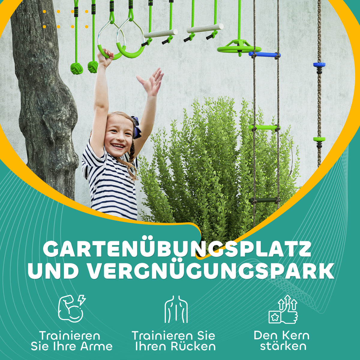 AIYAPLAY Kletterseil-Set, Seil-Kit für Kinder, verschiedene Kletter- und Rutschmöglichkeiten, Tragetasche, Grün