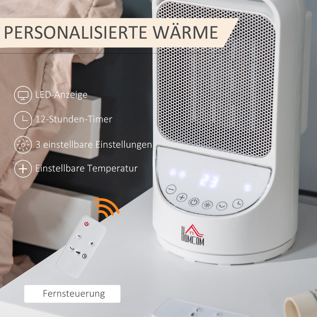 HOMCOM Heizgerät Heizlüfter 750W/1500W Keramik Elektroheizer mit 3 Stufen Warm 12-Stunden-Timer 45° Oszillation Heizer Heizung Wärme PBT Weiß