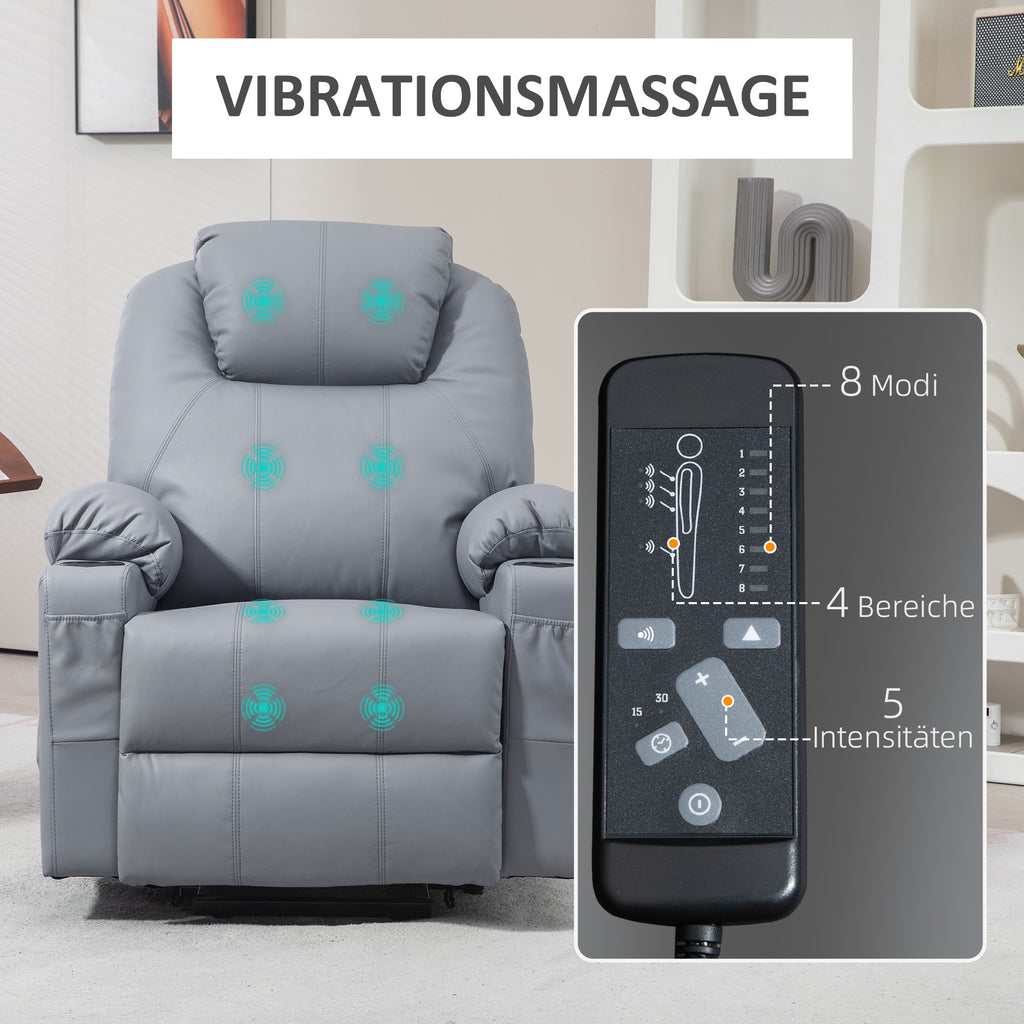 HOMCOM Massagesessel Aufstehhilfe Seniorensessel, 8 Massagemodi, neigbare Rückenlehne, 88c m x 99 cm x 106 cm,Grau