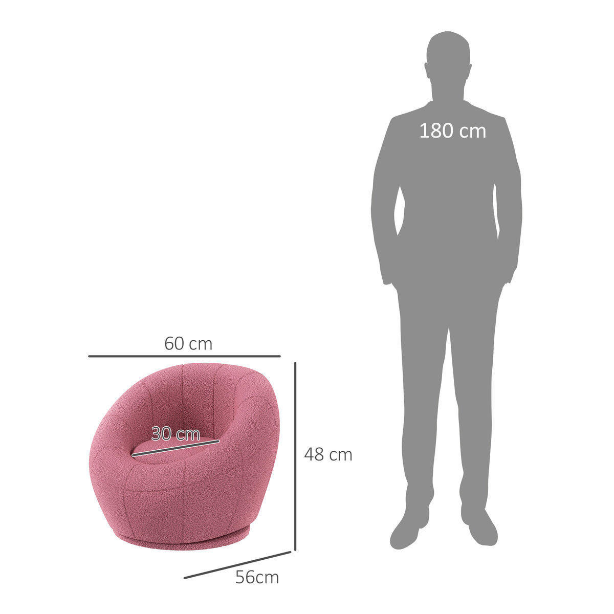 HOMCOM Kindersessel Kindermöbel Kinderhocker, Teddy-Fleece, 60 cm x 56 cm x 48 cm, Rosa