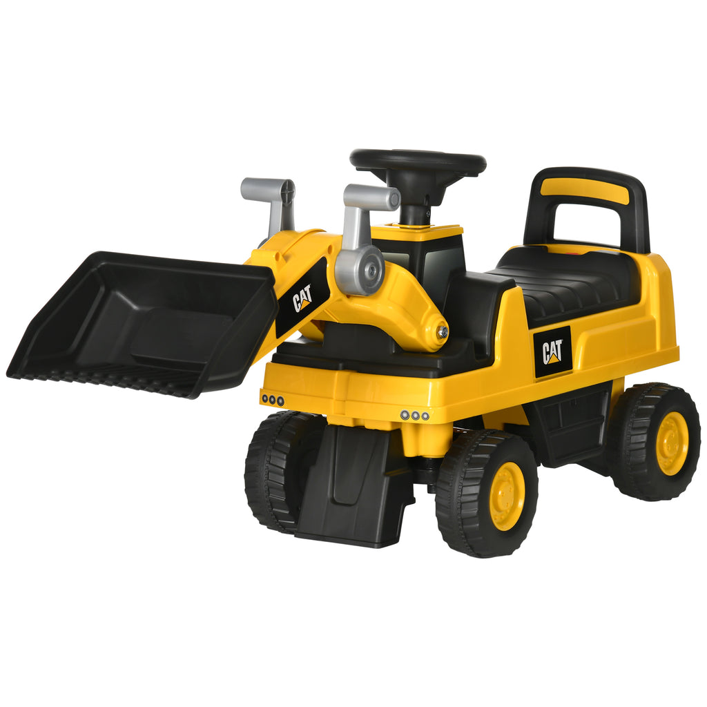 HOMCOM Kinderbagger, Rutscher, bedienbare Baggerschaufel, Kippschutz, rutschfeste Räder, gelb+schwarz, 78 x 29,5 x 54 cm