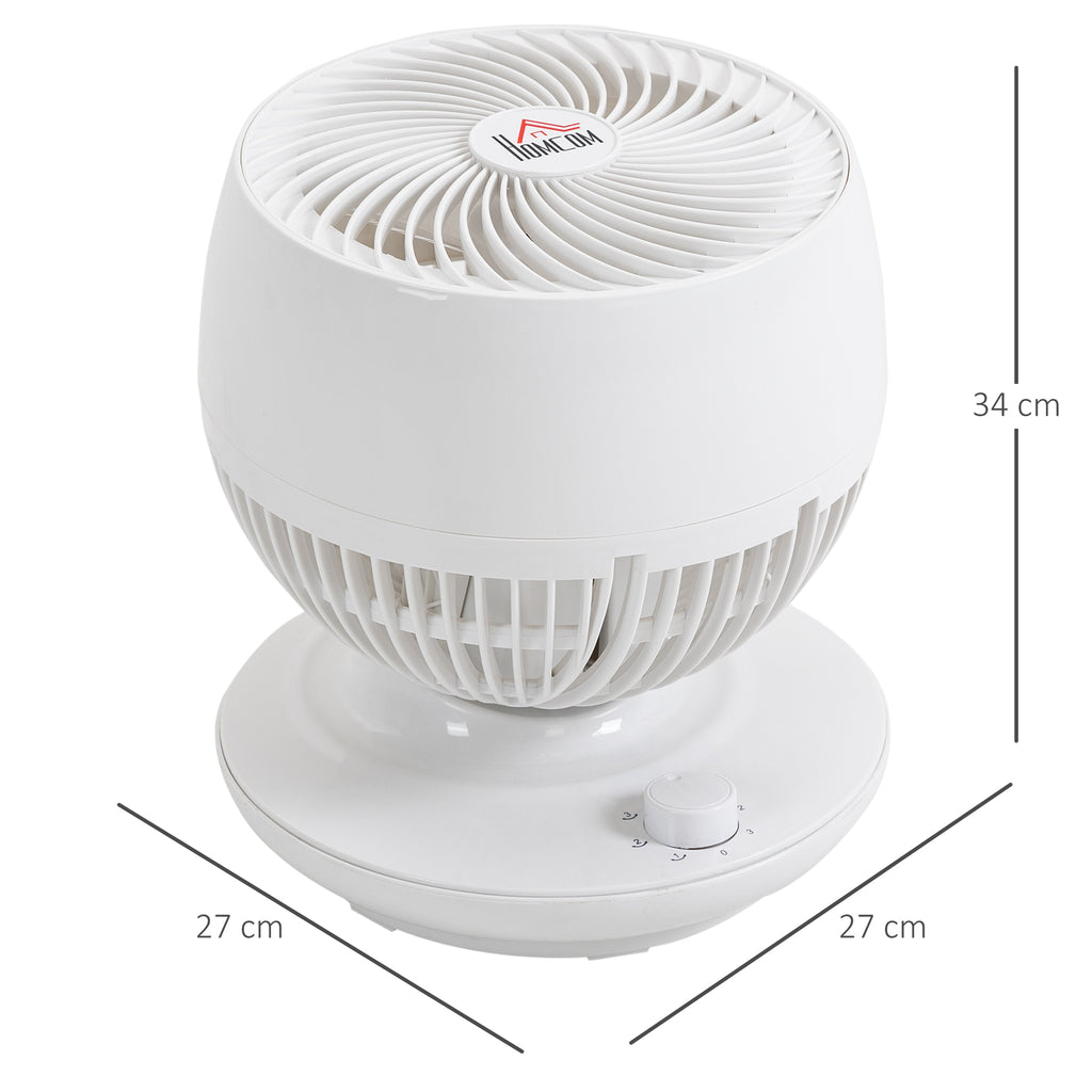 HOMCOM Tischventilator Umluftventilator 90° Kippfunktion 70° Oxidation 90° Schwenkbar Ventilator Lüfter 3 Geschwindigkeitsstufen ABS Kunststoff l Ø27 x 34H cm