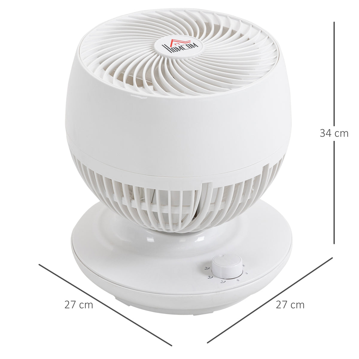 HOMCOM Tischventilator Umluftventilator 90° Kippfunktion 70° Oxidation 90° Schwenkbar Ventilator Lüfter 3 Geschwindigkeitsstufen ABS Kunststoff l Ø27 x 34H cm