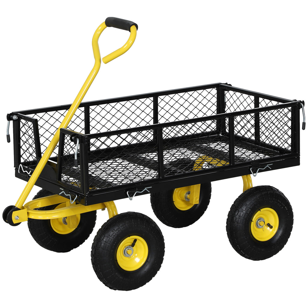 Outsunny Gartenwagen Transportwagen 4 Räder abnehmbare Seiten verwandelbar in Liegefläche 104 x 54 x 51 cm Schwarz und Gelb