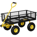 Outsunny Gartenwagen Transportwagen 4 Räder abnehmbare Seiten verwandelbar in Liegefläche 104 x 54 x 51 cm Schwarz und Gelb
