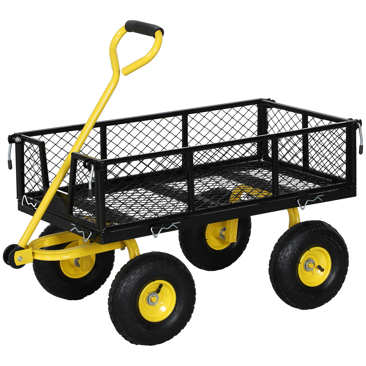 Outsunny Gartenwagen Transportwagen 4 Räder abnehmbare Seiten verwandelbar in Liegefläche 104 x 54 x 51 cm Schwarz und Gelb