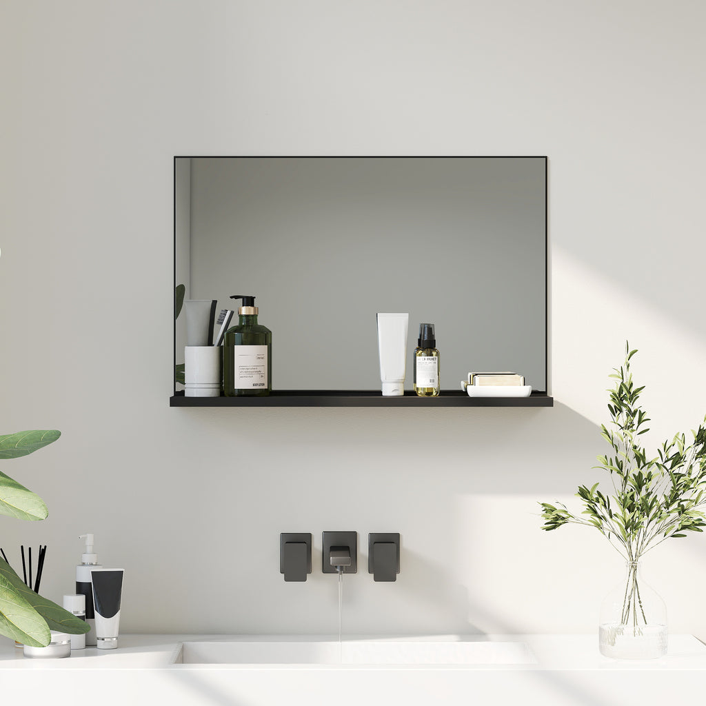 kleankin Badezimmerspiegel mit Regal Design Modern und Multifunktional an der Wand, 60x12x40 cm, Schwarz