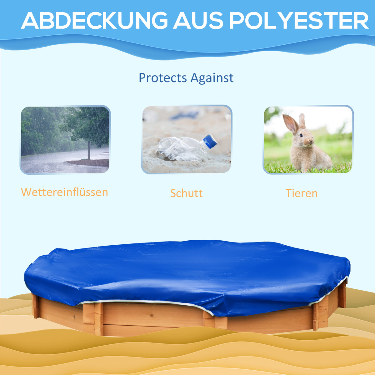 Outsunny Sandkasten mit Abdeckung 8-eckig Sandkiste aus Massivholz Bodenloses Design für Kinder 3-8 Jahre Rot+Blau 139,5 x 139,5 x 21,5 cm