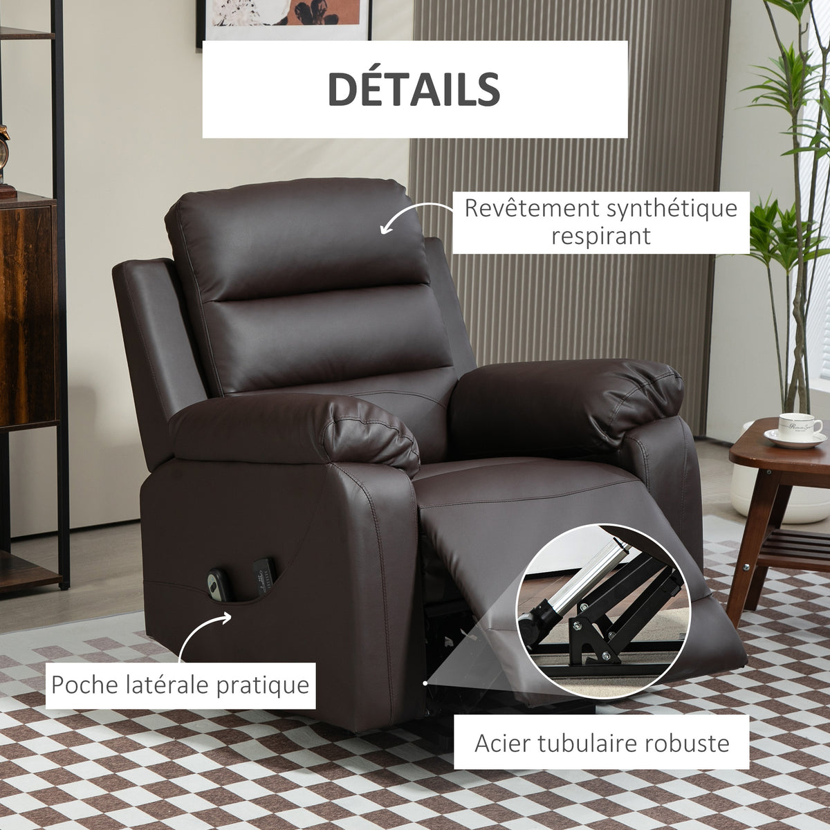 HOMCOM Elektrischer Aufstehmassagestuhl mit Massagefunktion, einstellbarer Neigung, 8 Modi, verstellbare Fußstütze PU, 2 Fernbedienungen