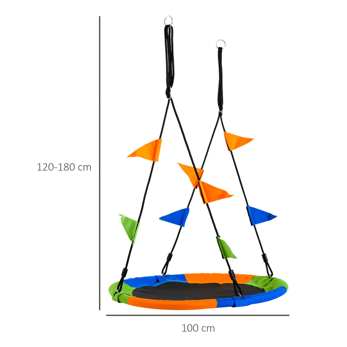 Outsunny Ø100 cm Nestschaukel Tellerschaukel Kinderschaukel Gartenschaukel bis 80 kg Outdoor belastbar für 3+ Jahre Metall Polyester Blau+Grün+Orange