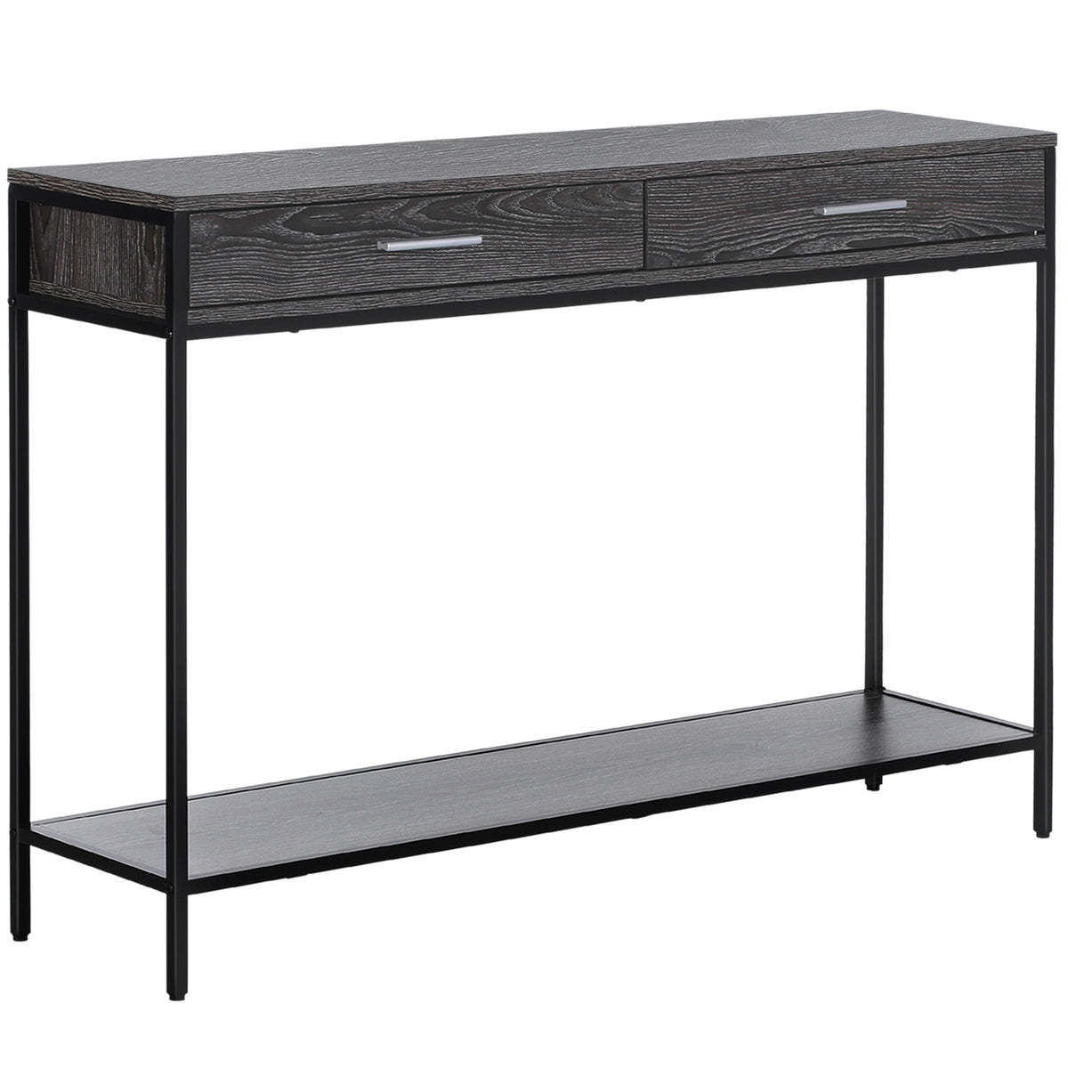 HOMCOM Konsolentisch Eingangstisch Beistelltisch 2 Schubladen Unterregal Stahl Grau 120 x 30 x 81,5 cm