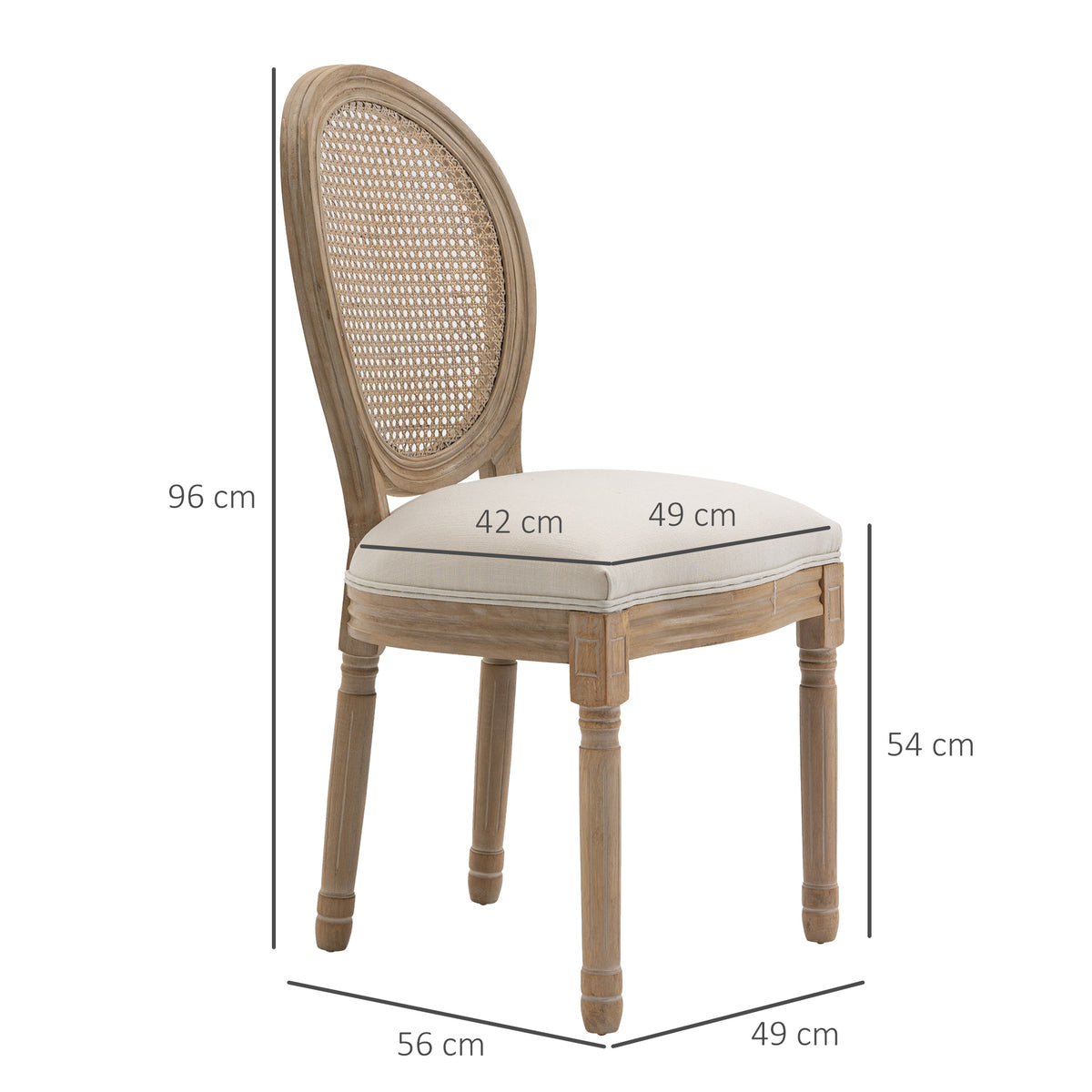HOMCOM 2er-Set Küchenstühle Polsterstühle Wienergeflecht, Massivholz, 49 cm x 56 cm x 96 cm, Cremeweiß +Natur