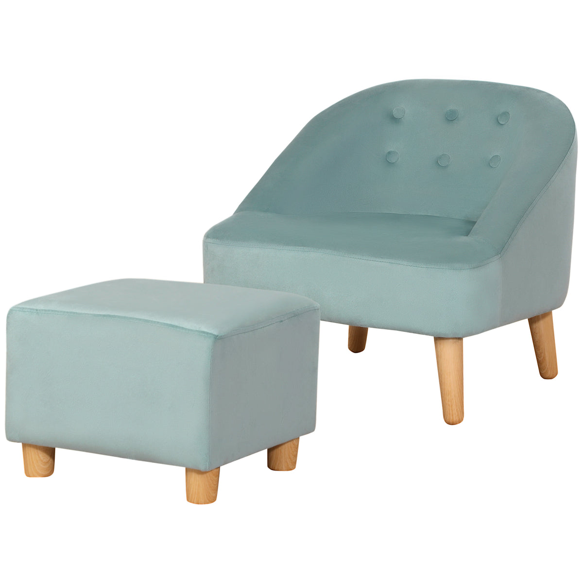HOMCOM Kindersessel mit Ottomane für Kinder von 3 bis 5 Jahren Niedliches Design Samtoptik 51 cm x 51 cm x 50 cm Grün