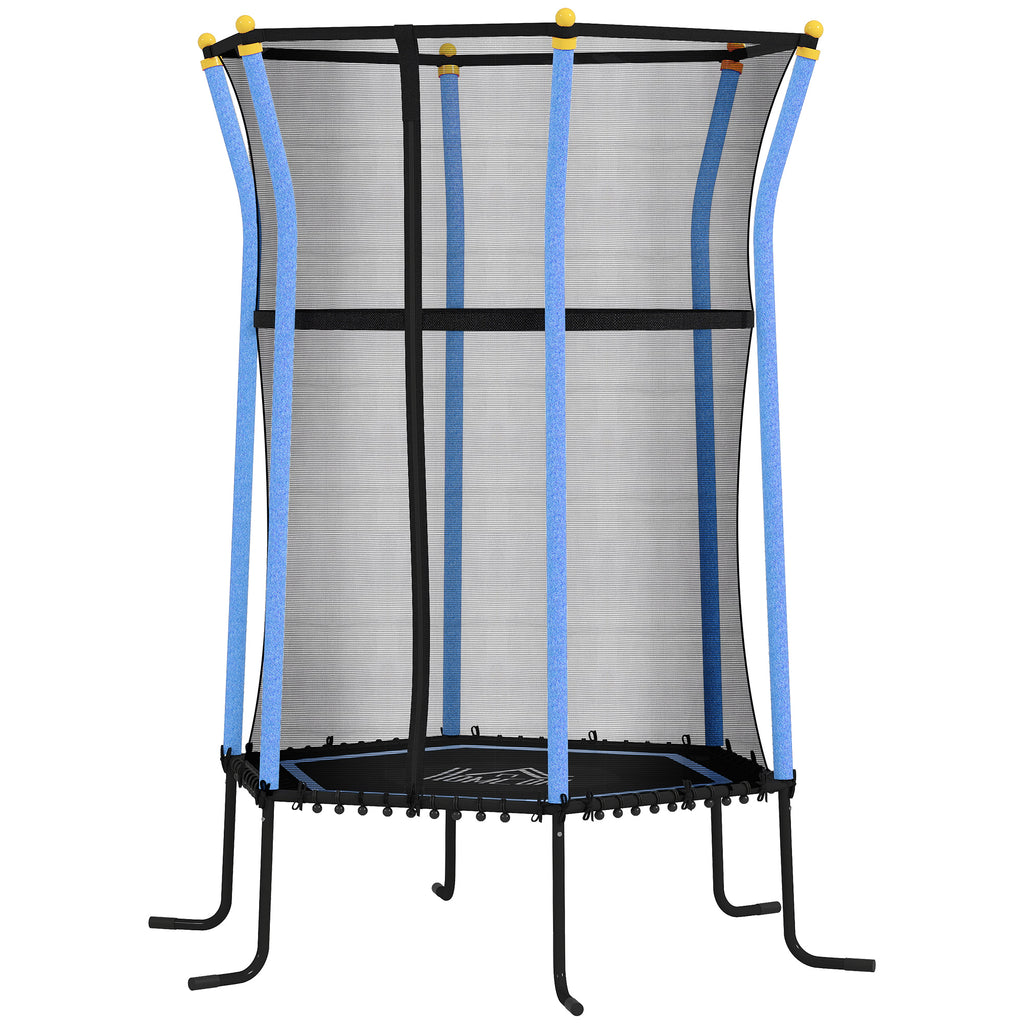 HOMCOM Trampolin für Kinder, Ø163,5 cm, mit Sicherheitsnetz, gepolstert, Stahl, belastbar bis 50 kg, Schwarz & Blau