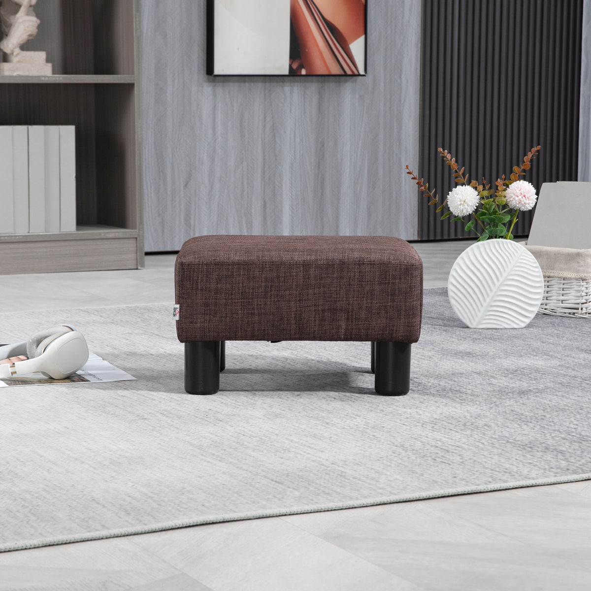 HOMCOM Hocker mit Stoffbezug in Leinenoptik, bis 110 kg, braun, 40 x 30 x 24cm
