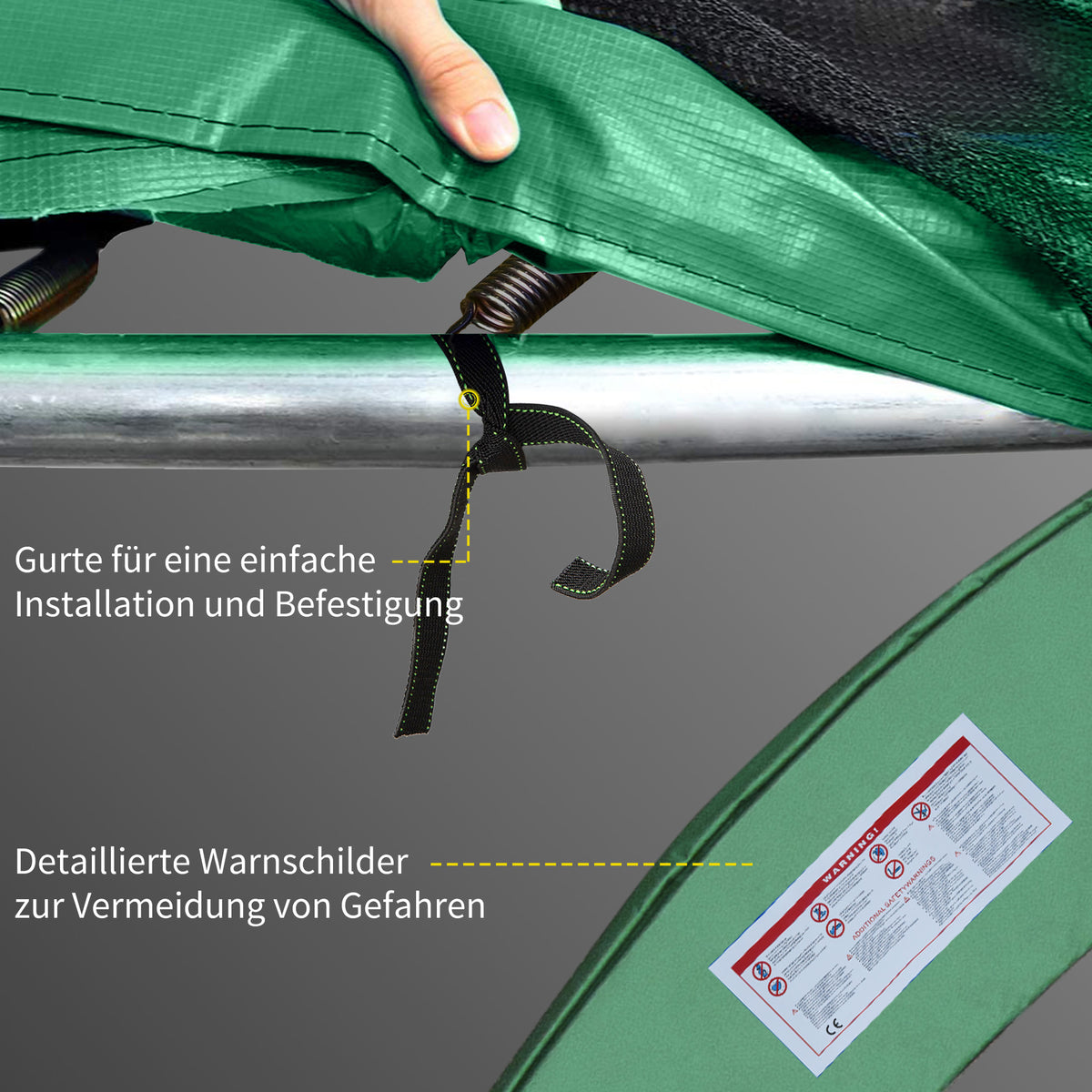 HOMCOM Trampolin Randabdeckung Ø305 cm breit, Reißfest UV-resistent Federabdeckung, Wasserabweisend, Trampolinzubehör Randschutz Sicherheitsnetz Ersatzteile für Gartentrampoline, Grün