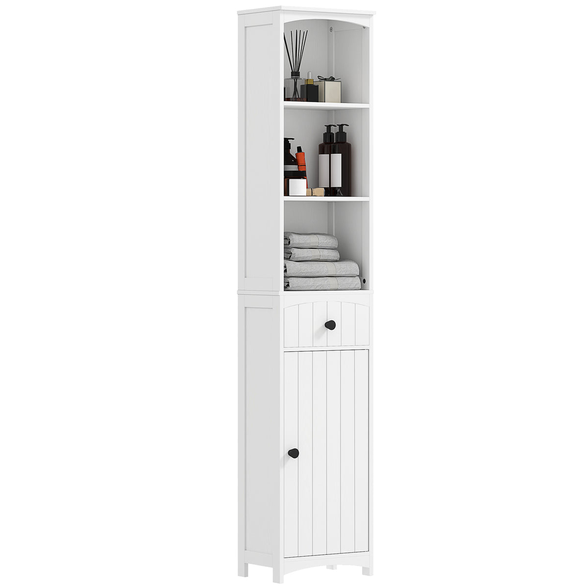 HOMCOM Badezimmerschrank mit 3 Regalen, 1 Schublade, robust, MDF, Weiß