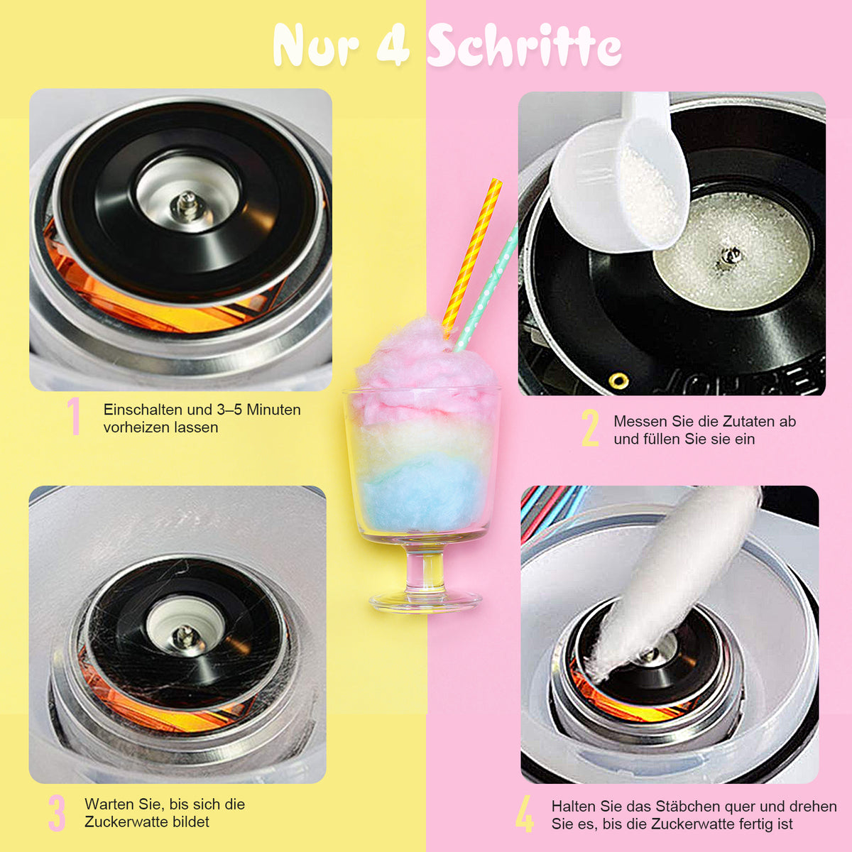 HOMCOM Zuckerwattemaschine, einfach zu bedienendes Zuckerwattegerät, für Erwachsene und Kinder, Edelstahl, PP, Rosa