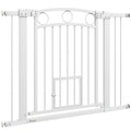 PawHut Haustiertor, 77 cm Treppengatter, verstellbare Breite 76-104 cm, mit Katzentür, für Treppen und Türöffnungen, Weiß