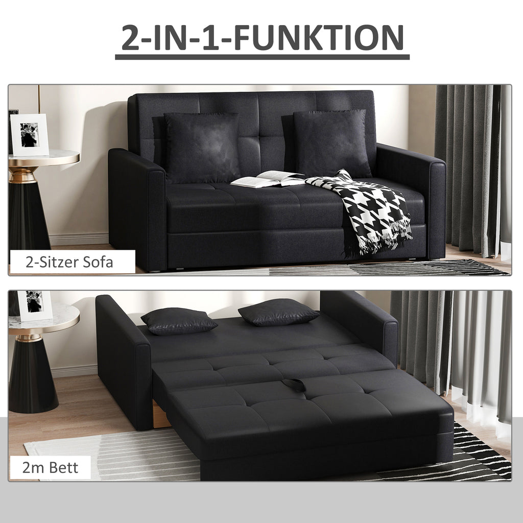 HOMCOM Schlafsofa, 2er-Sofa, mit verstecktem Stauraum, Pollycotton, Dunkelgrau