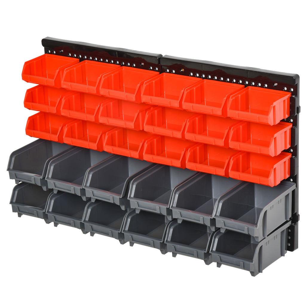 DURHAND Aufbewahrungs-System Wandregal mit Stapelboxen, 30 Boxen, 2 Lochplatten, 37,5 cm x 18 cm x 63 cm, Rot + Grau+ Schwarz