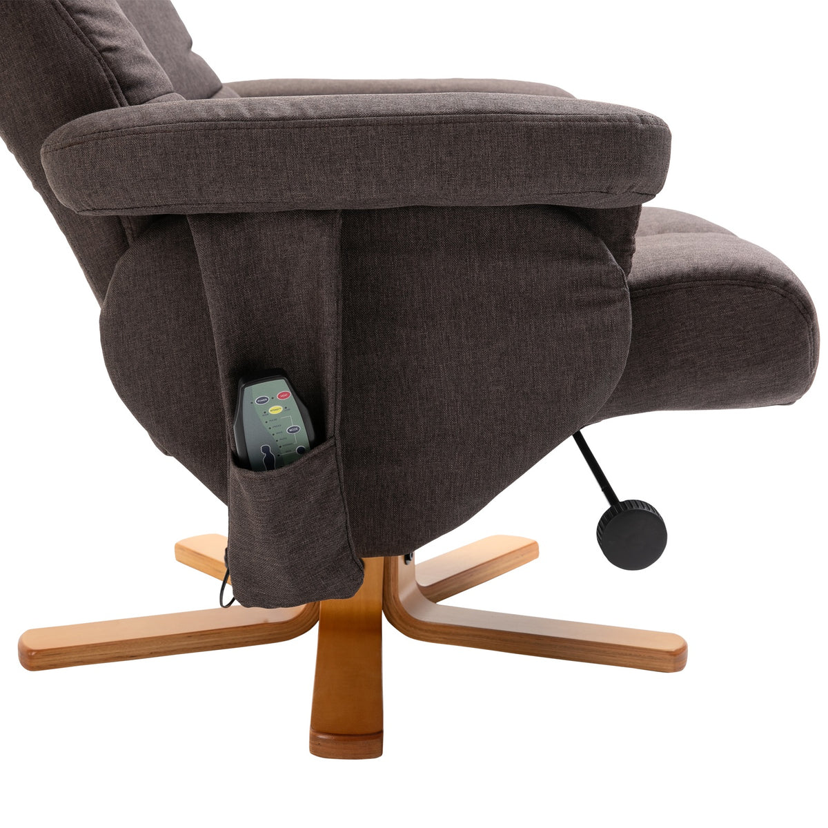 HOMCOM Relaxsessel mit Fußhocker, Stauraum, Elektrischer Massagesessel mit Liegefunktion, Drehbarer Fernsehsessel mit Seitentasche, Fernbedienung, Holzrahmen, Polyester, Braun